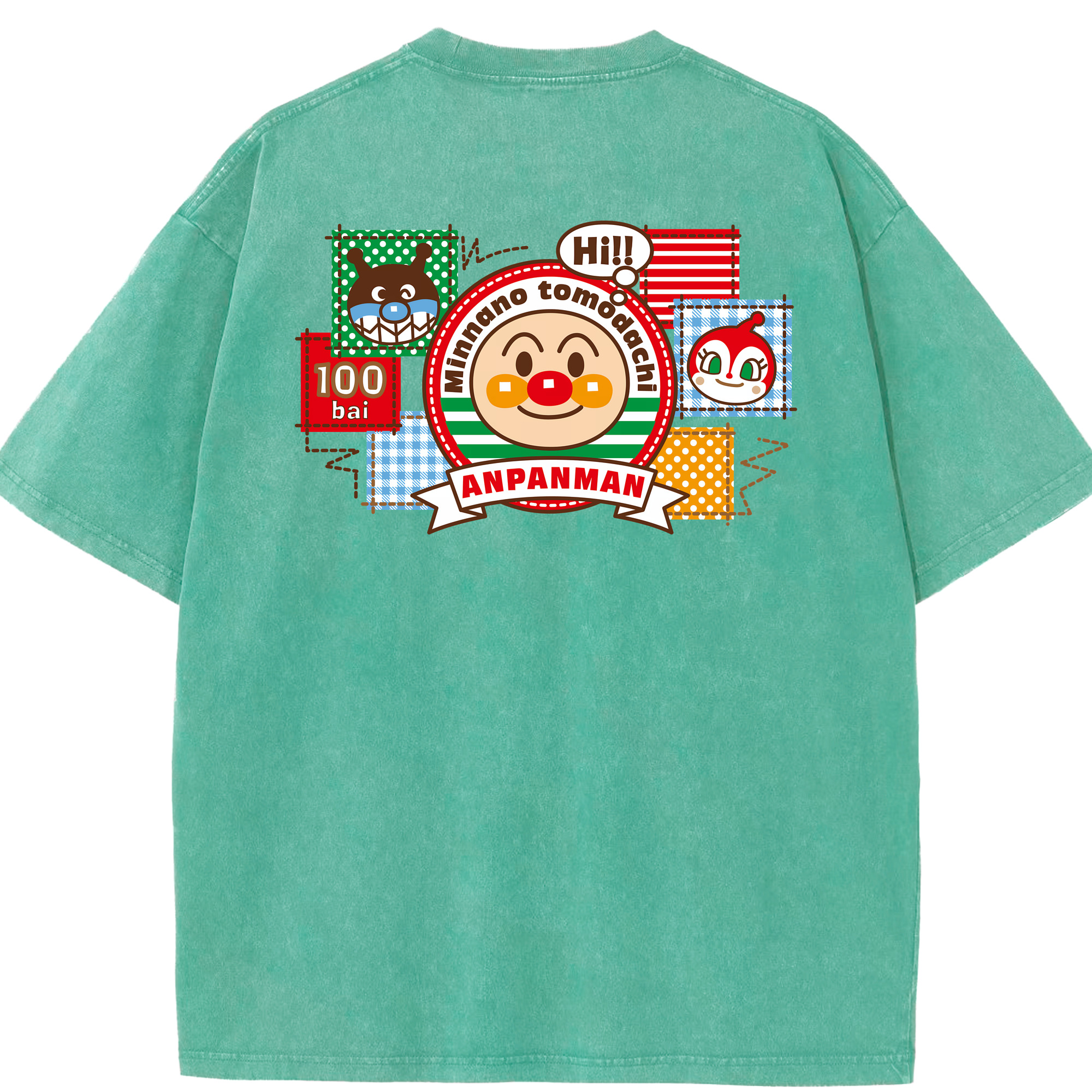 （画像用） アンパンマン Anpanman 綿100% ヴィンテージ風 半袖Tシャツ（背面プリント）